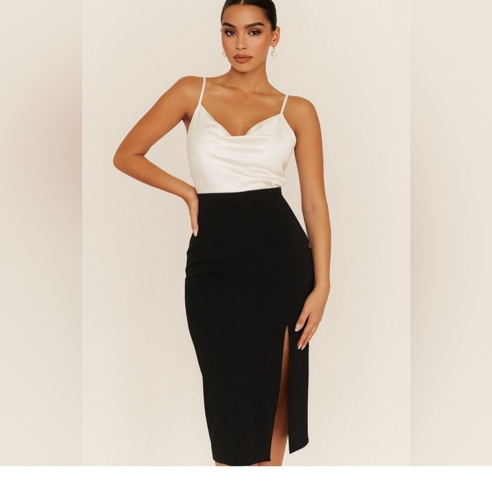 INTERMIX Black Scuba side slit Pencil Skirt small